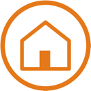 icone minimaliste orange avec une maison dans un cercle