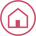 icone minimaliste rose avec une maison de face dans un cercle