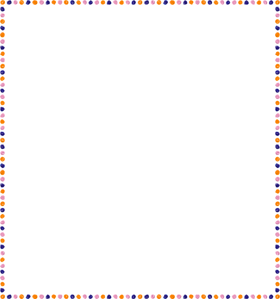 Cadre décoratif composé en alternance de taches de peinture bleues, oranges et roses