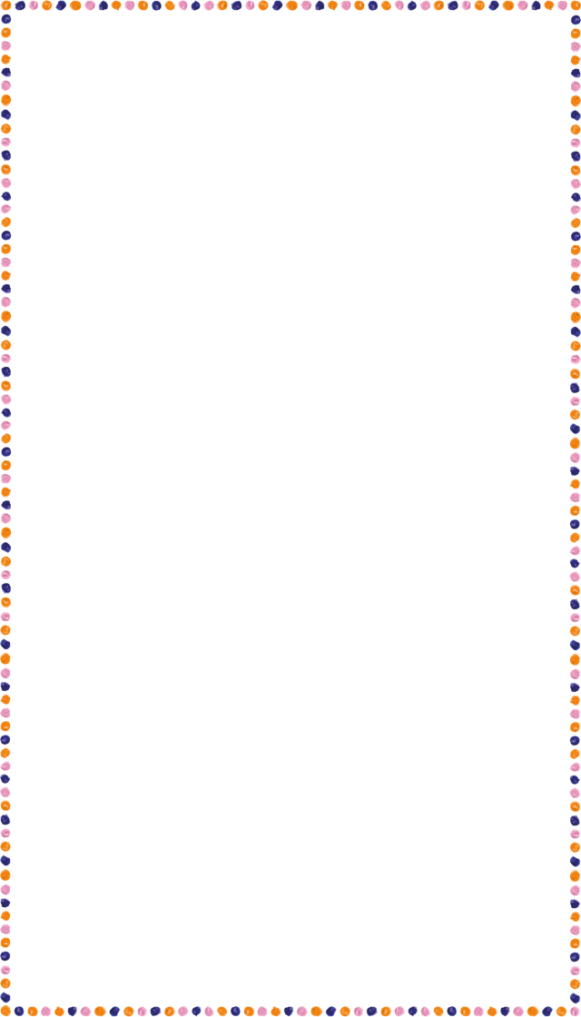 cadre décoratif composé en alternance de taches de peinture bleues, oranges et roses